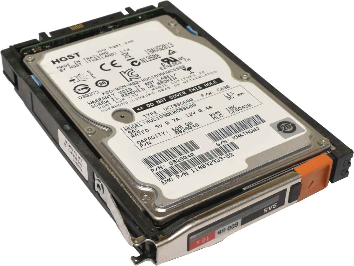 EMC HGST 600GB 2.5" 10K 6G SAS HDD Festplatte HUC109060CSS600 0B26040 118032933-02 mit EMC Rahmen