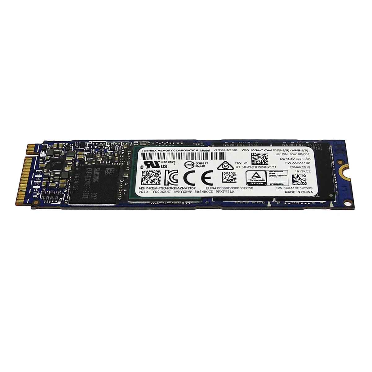 HP 934100-001 Toshiba KXG50ZNV256G SSD 256GB M.2 2280 PCIe Gen3.0 x4 NVMe HP 934100-001 Toshiba KXG50ZNV256G SSD 256GB M.2 2280 PCIe Gen3.0 x4 NVMe