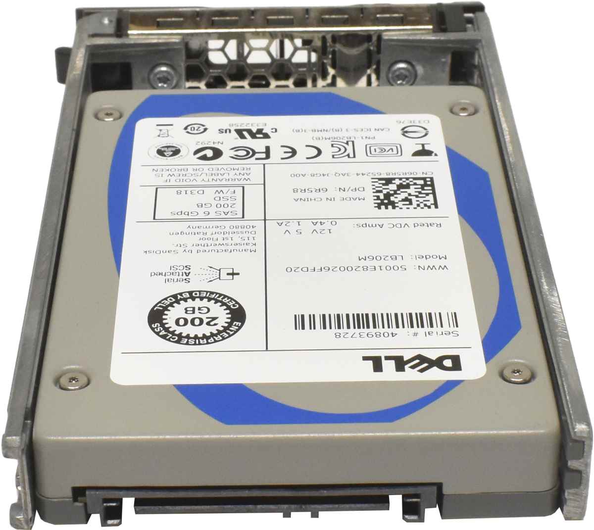 Dell 200GB 2.5" 6G SAS SFF SSD LB206M 6R5R8 + Rahmen