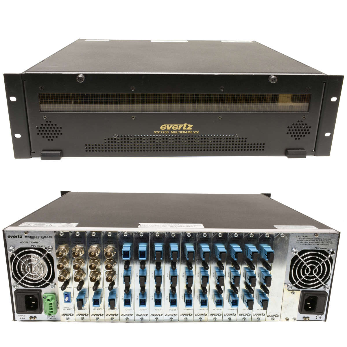 Evertz-Multiframe-7700FR-C-1x-PSU-4x-7707OE-4x-770-001.jpg Evertz Multiframe 7700FR-C 1x PSU 4x 7707OE 4x 7705DS 6x 7705MS 90/100
