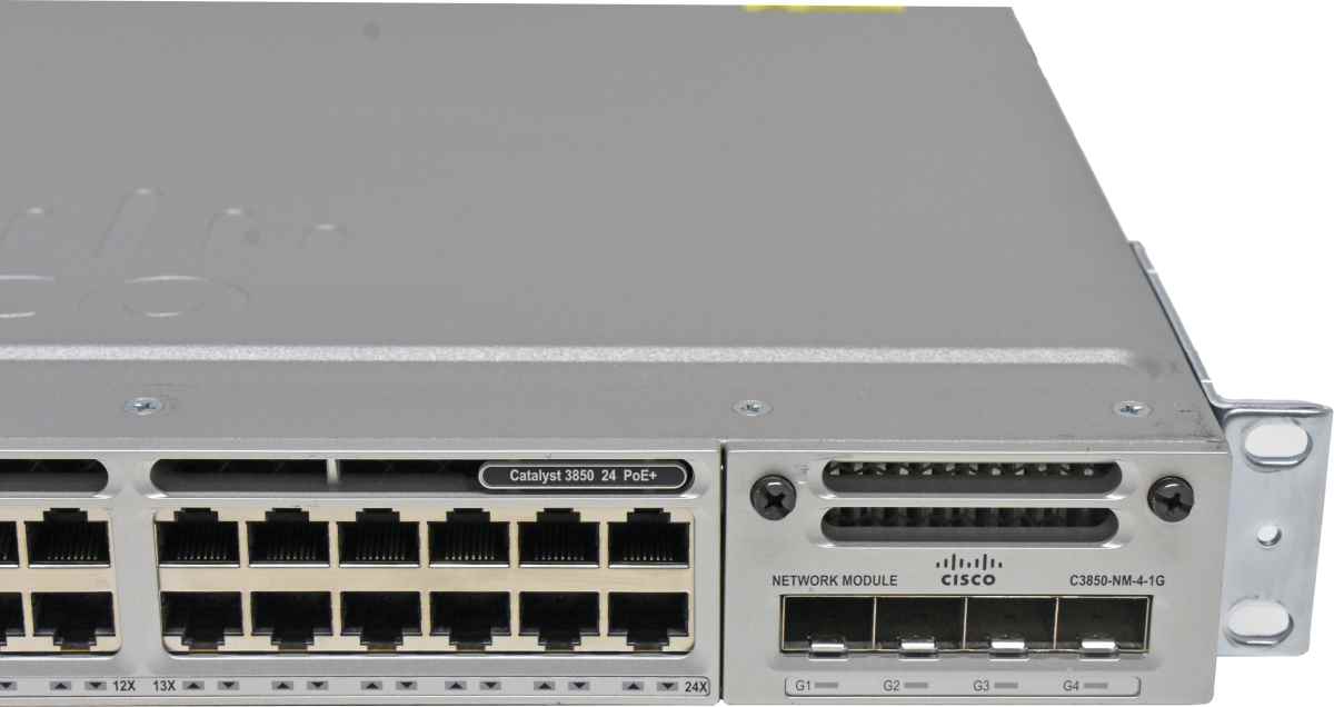 Cisco Catalyst WS-C3850-24P-E 24-Port PoE+ GE Switch + Module C3850-NM-4-1G 1x PSU Rack Ears