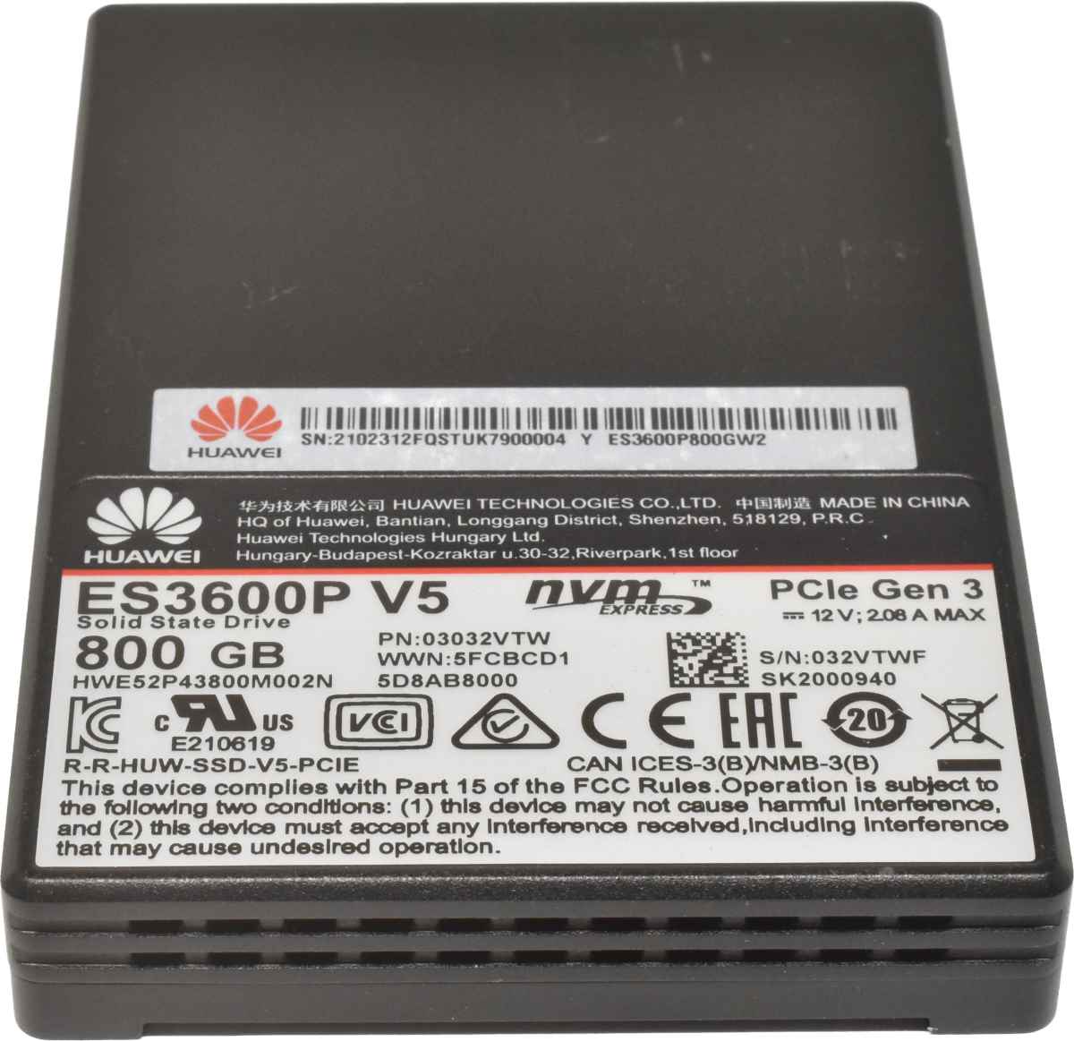 Huawei ES3600P V5 800GB 2.5" NVMe / PCle SSD 03032VTW