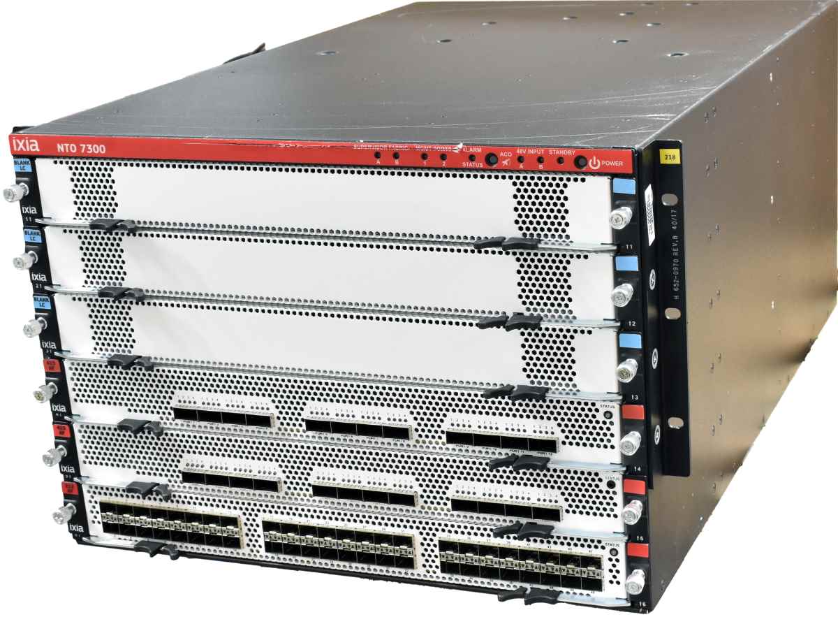 Ixia NTO 7300 7U Rack -48V DC 2x 415AF 48Port QSFP28 1x 212AF 48Port SFP+ 3x Blank LC 6x Fan Ixia NTO 7300 7U Rack -48V DC 2x 415AF 48Port QSFP28 1x 212AF 48Port SFP+ 3x Blank LC 6x Fan