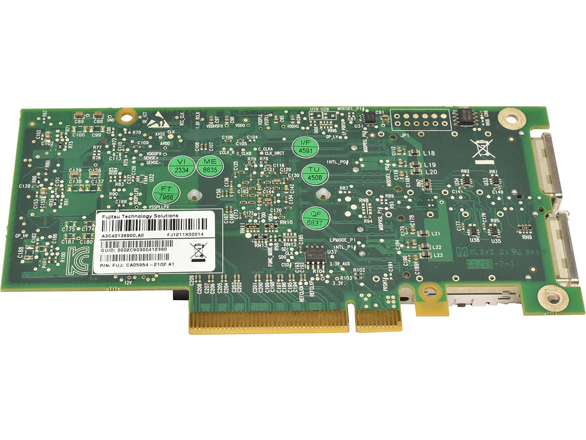 Fujitsu-CA05954-2102-A3C40136900-Dual-Port-FDR-54G-005.jpg Fujitsu CA05954-2102 A3C40136900 Dual-Port FDR 54G QSFP+ Infiniband HCA Network Adapter PCIe x8 ohne Bracket