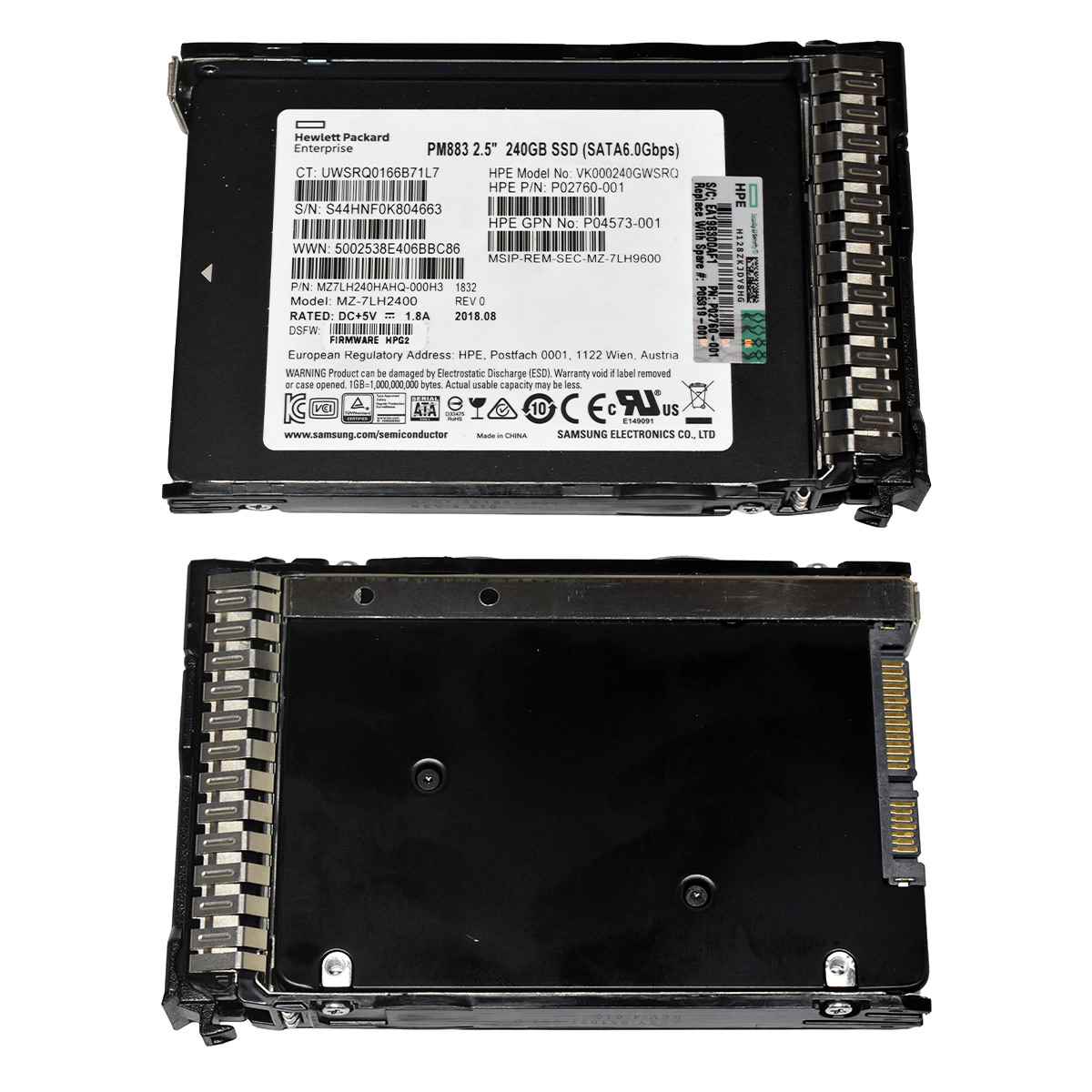 HP Samsung PM883 240GB P05319-001 MZ-7LH2400 2.5" SFF 6G SATA SSD +Caddy