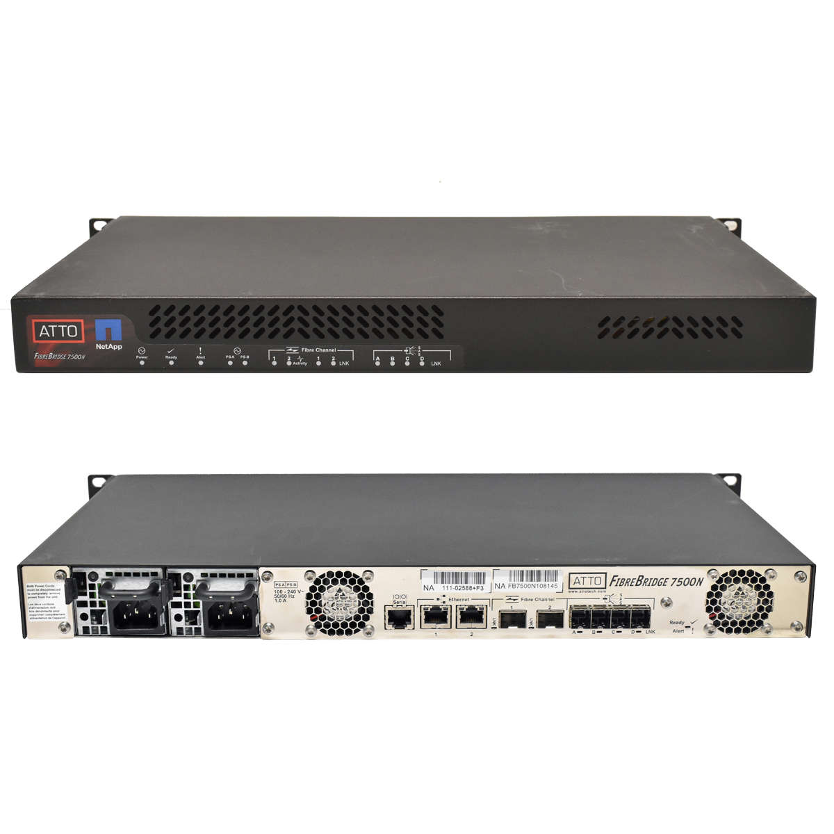 ATTO-FibreBridge-7500N-FCBR-7500-DN1-4163-0054-R00-001.jpg ATTO FibreBridge 7500N FCBR-7500-DN1 4163-0054-R00 16GB FC to 12GB SAS + 16G mini GBIC