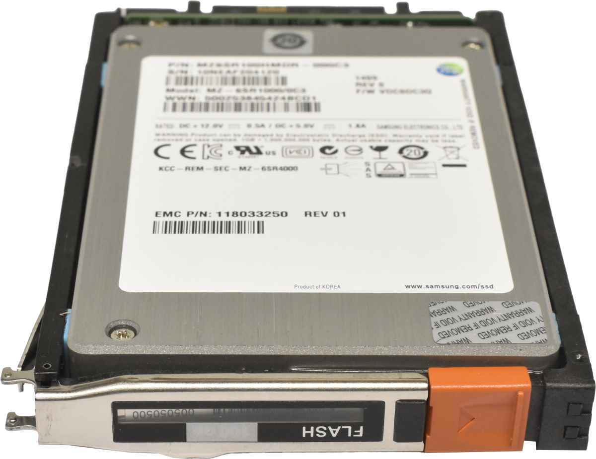 EMC Samsung 100GB 2.5" SAS SSD Flash Drive MZ-6SR1000/0C3 mit EMC Rahmen