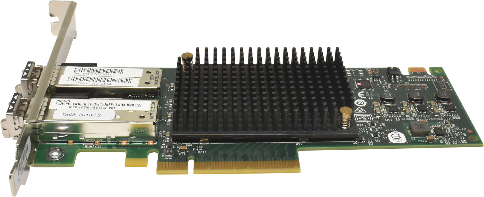 Cisco-Emulex-UCSC-PCIE-BD16GF-Dual-Port-16GB-FC-PC-003.jpg Cisco Emulex UCSC-PCIE-BD16GF Dual-Port 16GB FC PCIe 3.0 x8 Host Bus Adapter 30-100212-01 + 2x GBIC FP