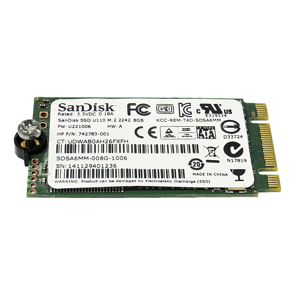 SanDisk-SSD-U110-M-2-2242-8GB-SATA-6Gb-s-MLC-Solid-002.jpg SanDisk SSD U110 M.2 2242 8GB SATA 6Gb/s MLC Solid State Drive HP 742783-001