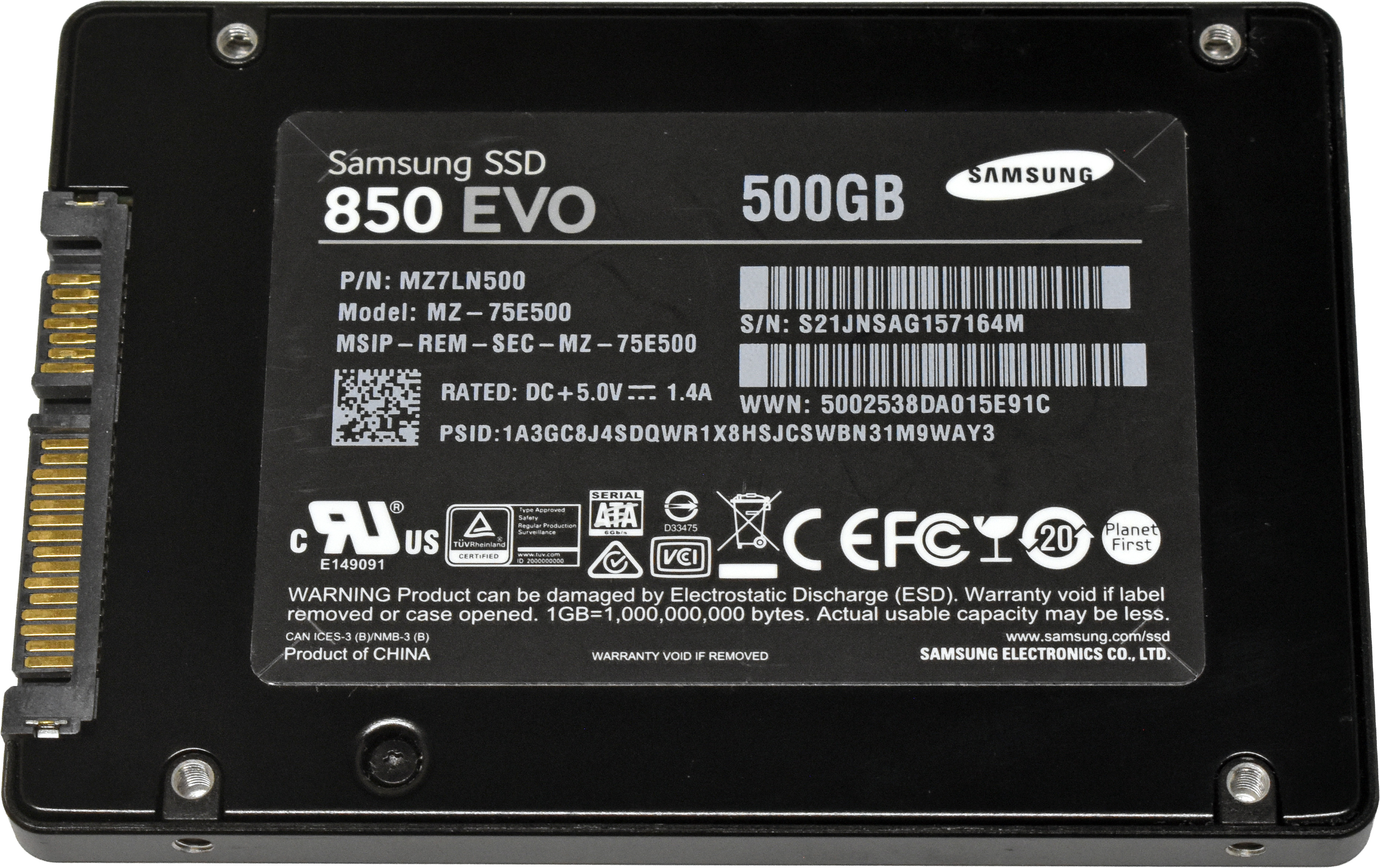 Samsung 850 EVO 500GB 2.5" 6G SATA SED SSD MZ-75E500 MZ7LN500