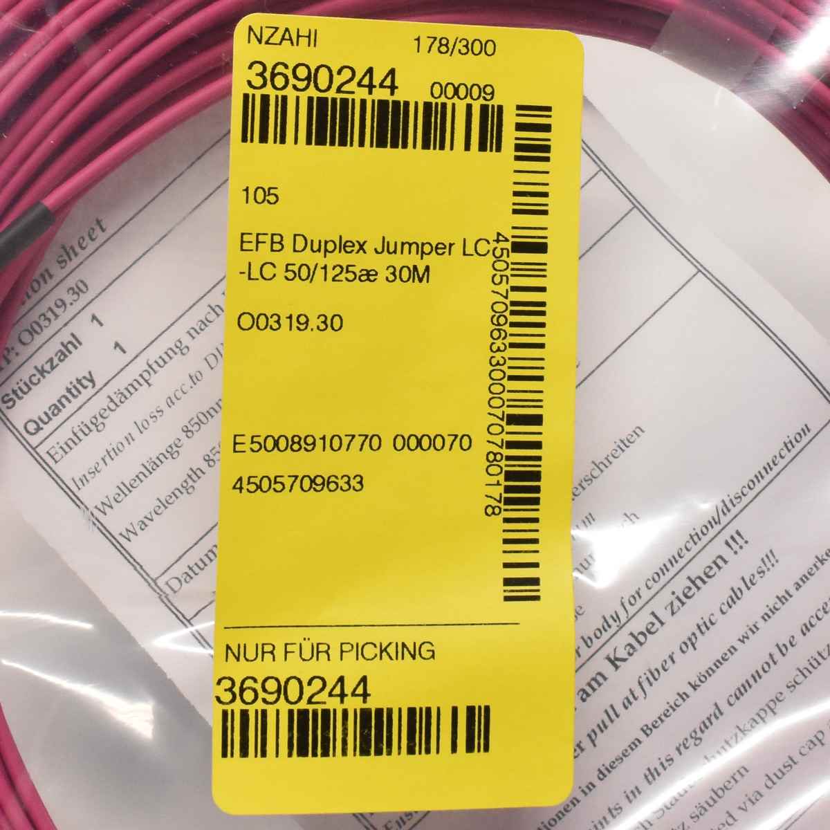 Corning Duplex Jumper LC/LC 50/125 30m OM4 erika violet 2.0mm Neu New 100 x Corning Duplex Jumper LC/LC 50/125 30m OM4 erika violet 2.0mm Neu New
