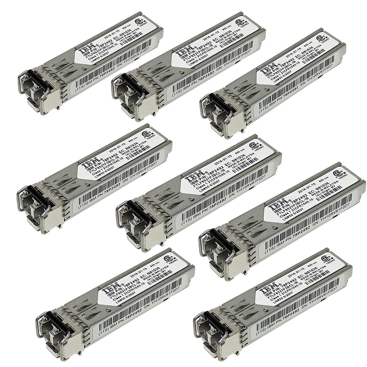 8-x-IBM-Finisar-FTLF8527P3BLC-IB-8Gb-SW-850nm-SFP-001.jpg 8 x IBM Finisar FTLF8527P3BLC-IB 8Gb SW 850nm SFP+ FC Transceivers 78P2492