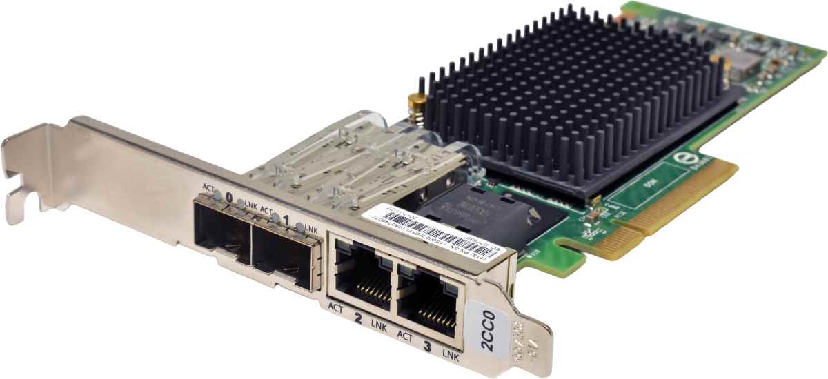 IBM Emulex 2CC0 00E3505 P006932-43E 4-Port (2x10G SFP+/2x GE RJ-45) PCIe x8 Server Adapter for Power 8 IBM Emulex 2CC0 00E3505 P006932-43E 4-Port (2x10G SFP+/2x GE RJ-45) PCIe x8 Server Adapter for Power 8
