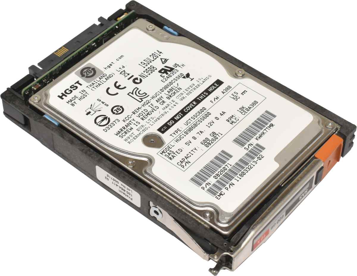 EMC HGST 600GB 2.5" 10K 6G SAS HDD Festplatte HUC109060CSS600 0B26071 mit EMC Rahmen