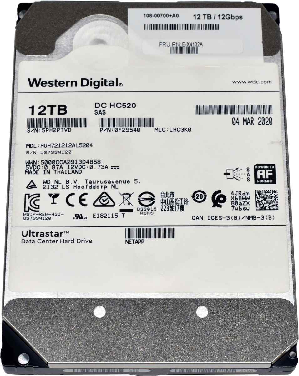 NetApp Western Digital 12TB 7,2K SAS 12Gbps HDD HUH721212AL5204 108-00700+A0 E-X4132A