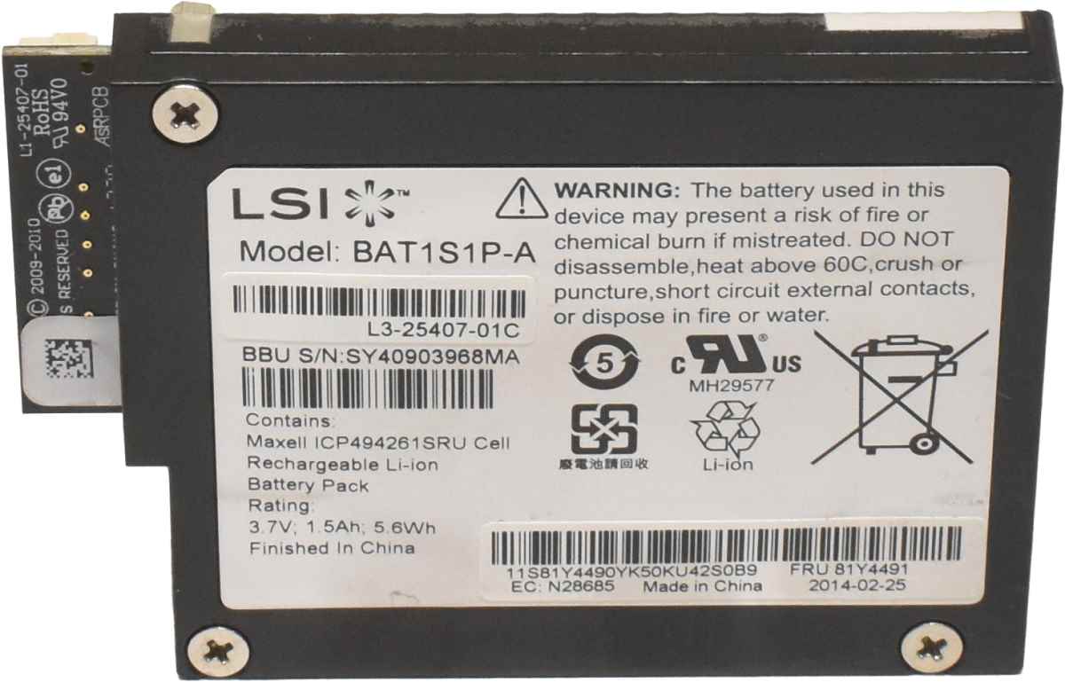 LSI BAT1S1P-A Backup Battery For MegaRAID 9260 / 9261 / 9280 L3-25407-01C LSI BAT1S1P-A Backup Battery For MegaRAID 9260 / 9261 / 9280 L3-25407-01C