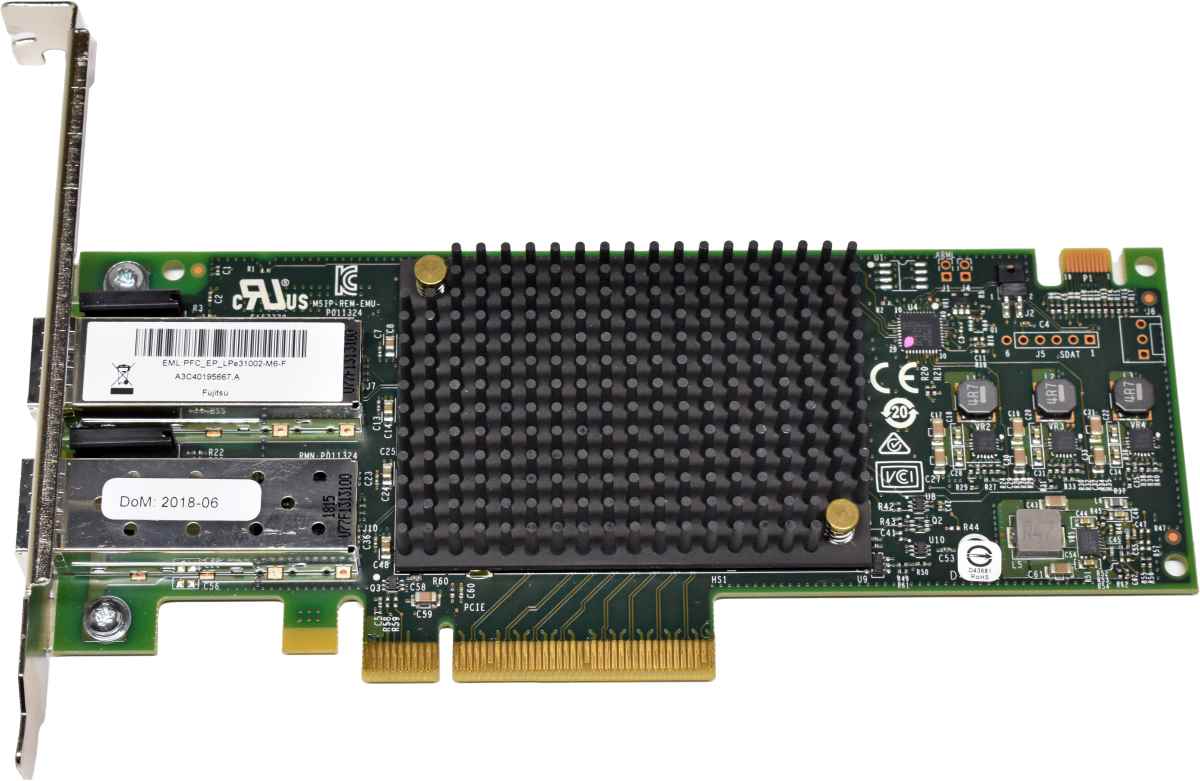 Fujitsu A3C40195667 Emulex LPE31002-M6 Dual-Port 16G FC SFP+ PCIe x8 Server Adapter +Mini GBICs FP