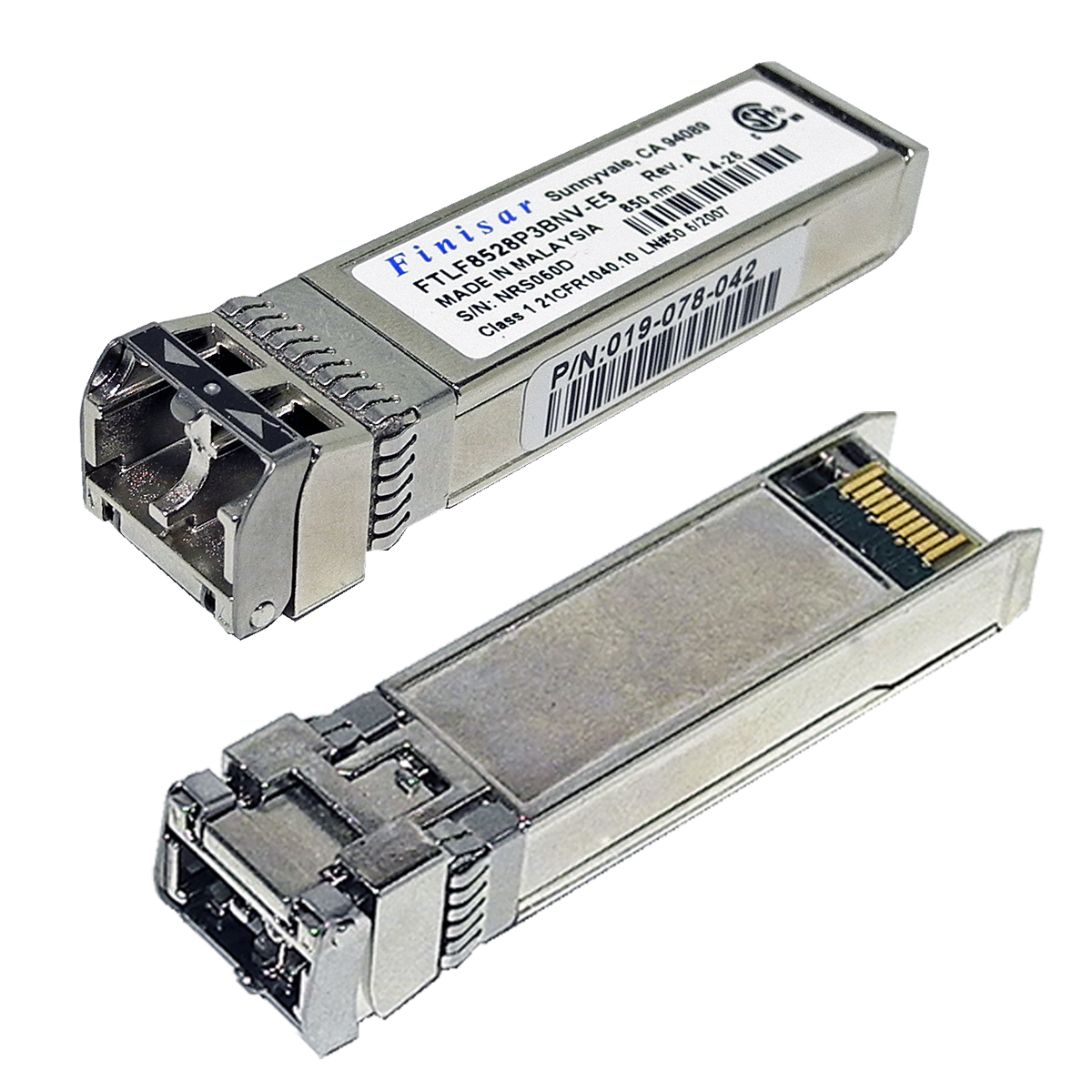 Finisar FTLF8528P3BNV-E5 SFP+ 1000Base-SX 8.5 Gb Transceiver P/N: 019-078-042 Finisar FTLF8528P3BNV-E5 SFP+ 1000Base-SX 8.5 Gb Transceiver P/N: 019-078-042