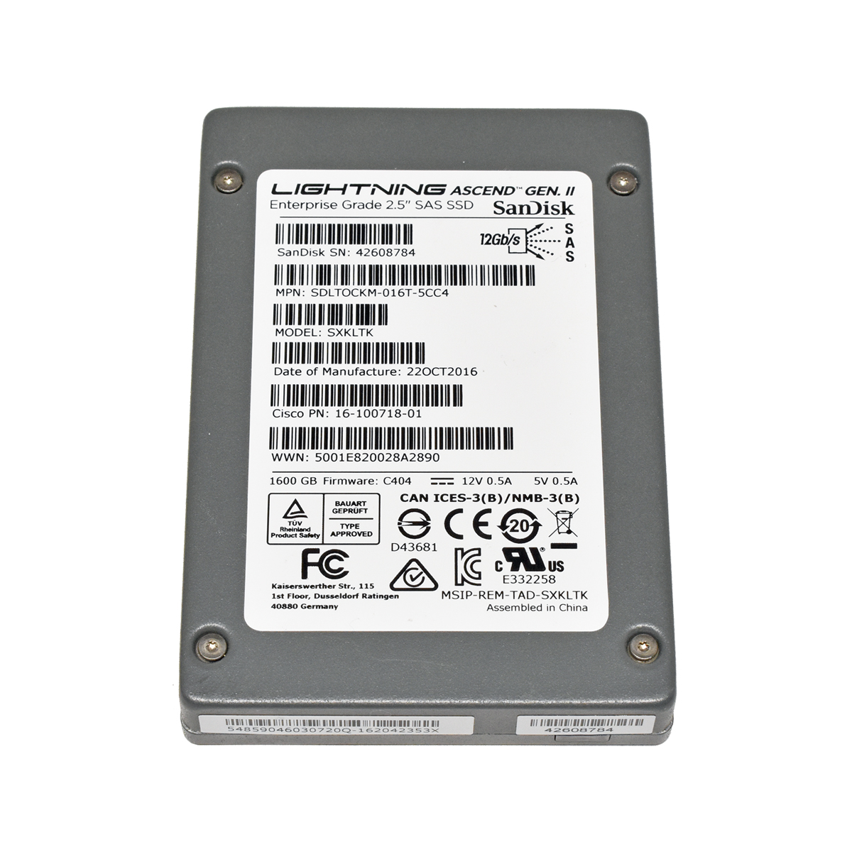 Cisco SanDisk Lightning 1.6TB 16-100718-01 SXKLTK 2.5" SAS 12G SSD Cisco SanDisk Lightning 1.6TB 16-100718-01 SXKLTK 2.5" SAS 12G SSD