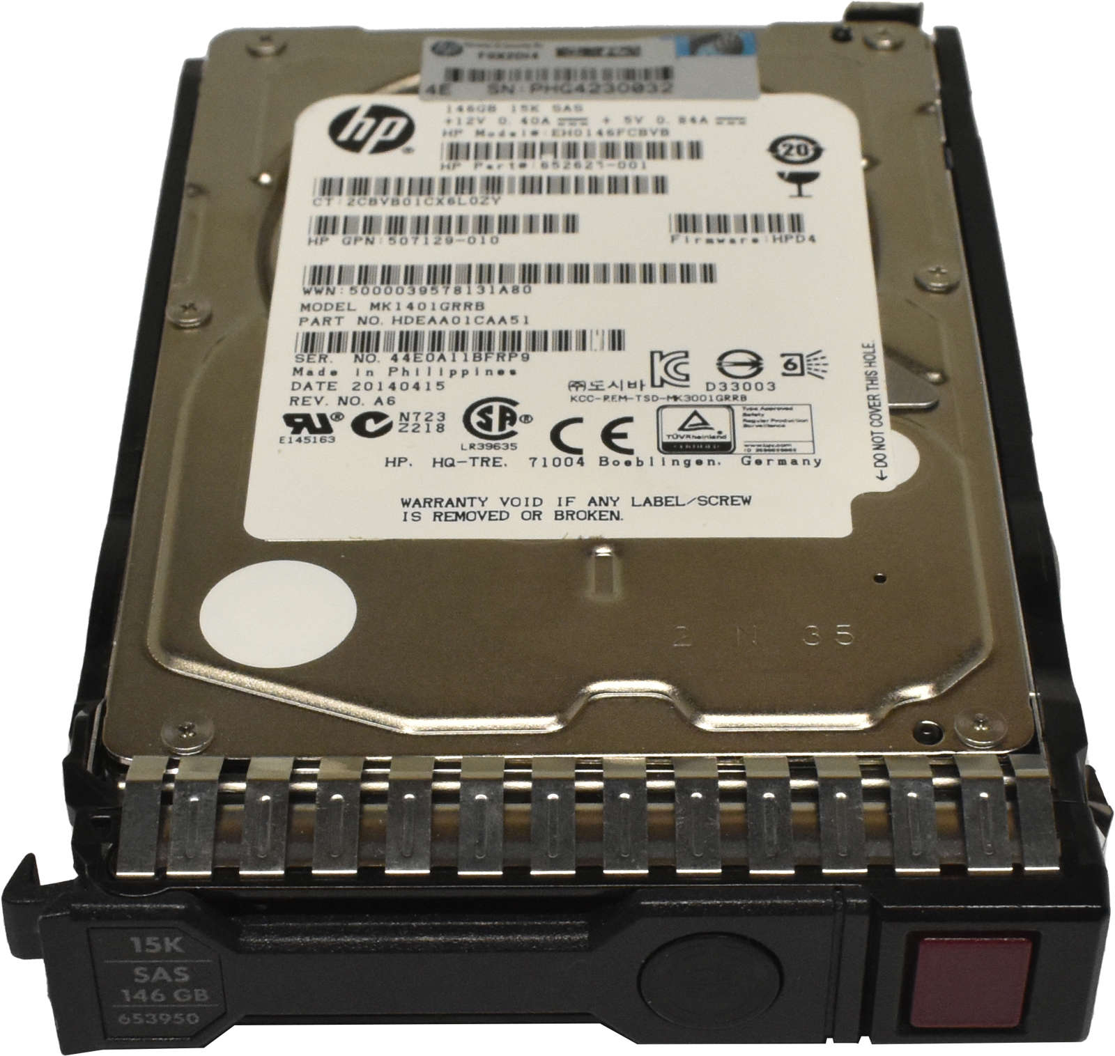 HP 146GB 2.5" 6G 15K SAS HDD Festplatte EH0146FCBVB 652625-001 507129-010 mit Rahmen