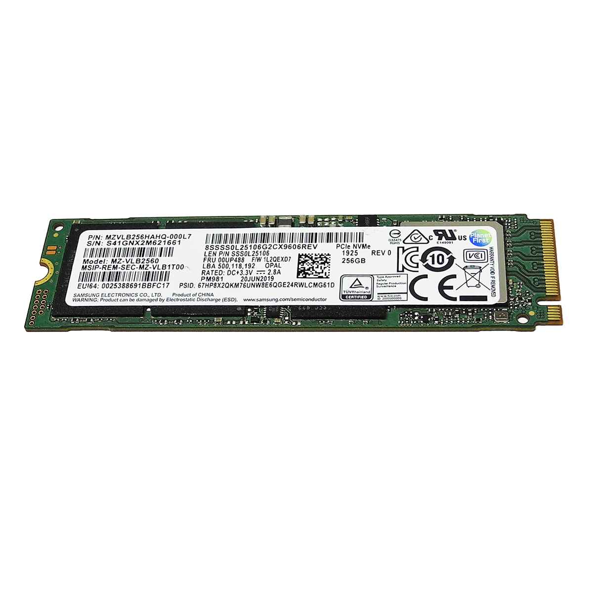 Lenovo 00UP488 Samsung PM981 MZ-VLB2560 SSD 256GB M.2 2280 PCIe Gen3.0 x4 NVMe