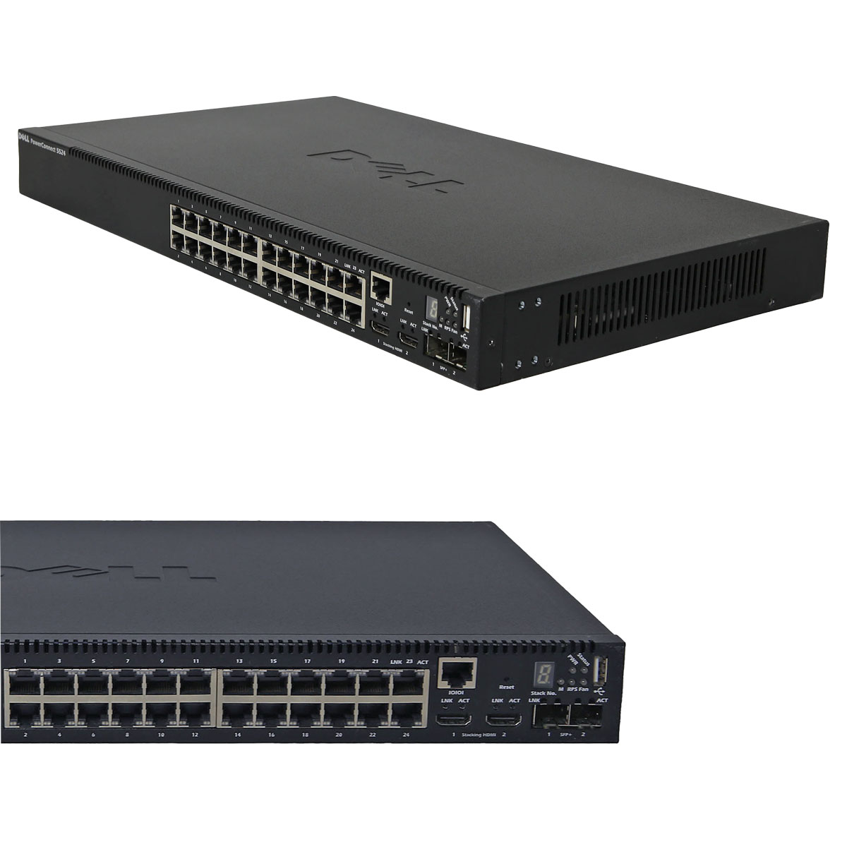 Dell PowerConnect 5524 02GPFC 24-Port Stackable Gigabit Ethernet Switch 2x SFP+ 2x Mini GBICs Dell PowerConnect 5524 02GPFC 24-Port Stackable Gigabit Ethernet Switch 2x SFP+ 2x Mini GBICs