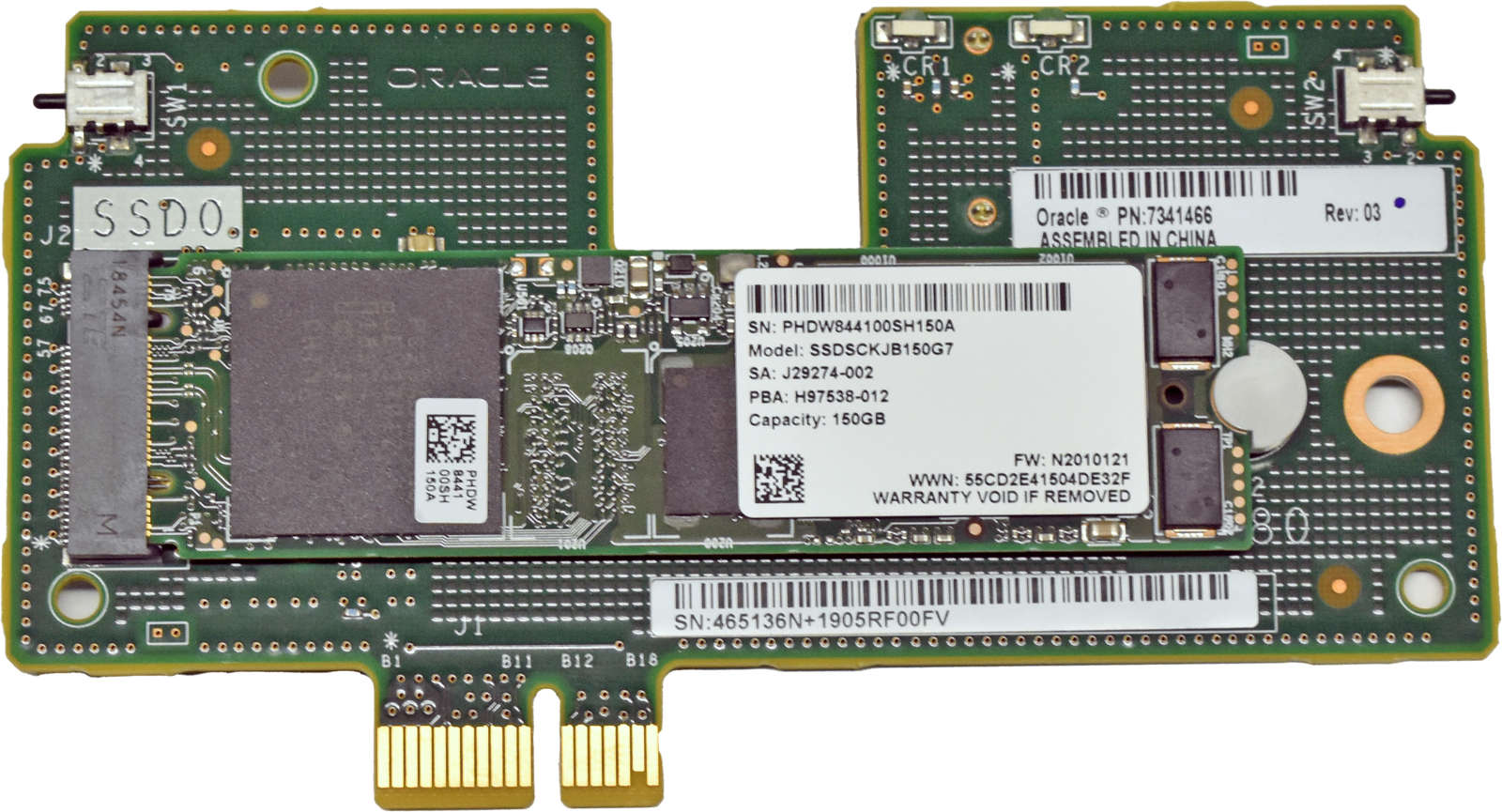 Oracle Intel SSDSCKJB150G7 150GB M.2 SSD with 7341466 Carrier Board