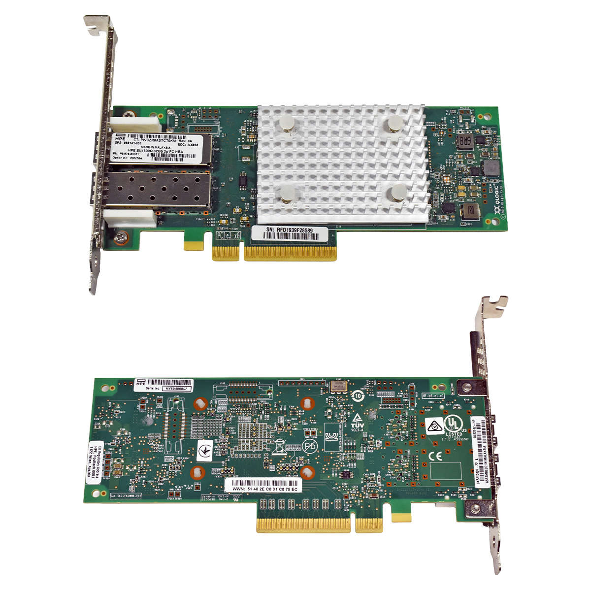 HP-SN1600Q-QLogic-QLE2742-Dual-Port-32G-SFP-PCIe-3-006.jpg HP SN1600Q QLogic QLE2742 Dual-Port 32G SFP+ PCIe 3.0 x8 FC HBA FP 868141-001 P9M76-63001