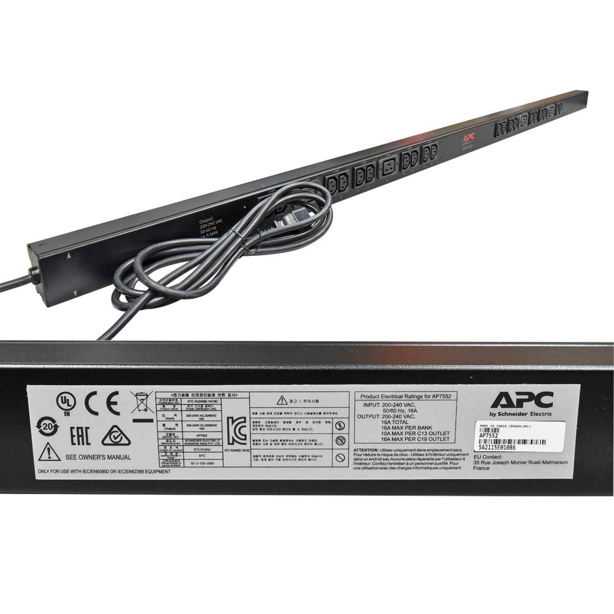 APC AP7552 Rack PDU Basic Null HE 16A 230V 20x C13 4x C19 + Zubehör NEW NEU