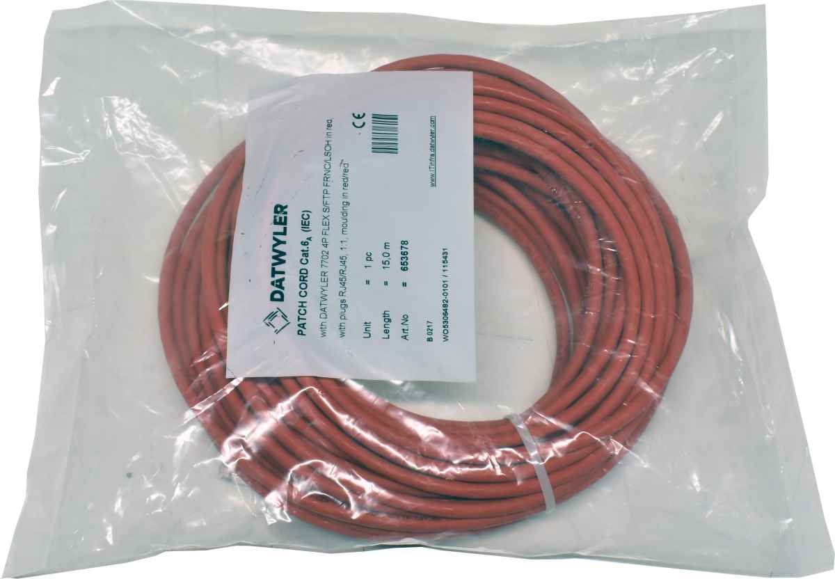 Dätwyler 15m 653678 Copper Patch Cord RJ-45 Cat.6A IEC red NEW NEU