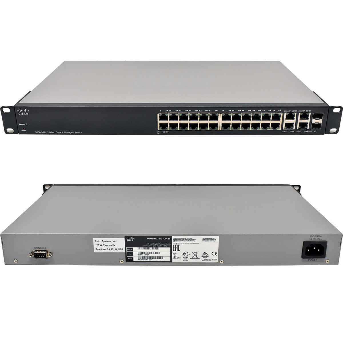 Cisco SG300-28 28-Port RJ-45 GE Switch SRW2024-K9 2x SFP Rack Ears Cisco SG300-28 28-Port RJ-45 GE Switch SRW2024-K9 2x SFP Rack Ears