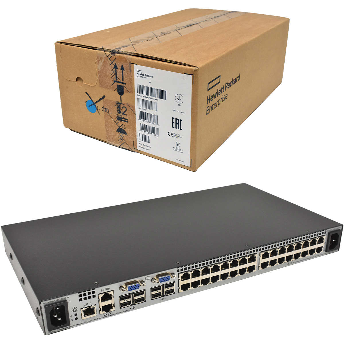 HP-0X2X32-KVM-SVR-CNSL-G2-VM-CAC-SW-Console-Switch-001.jpg HP 0X2X32 KVM SVR CNSL G2 VM CAC SW Console Switch AF619A 32-Port +Accessories NEW