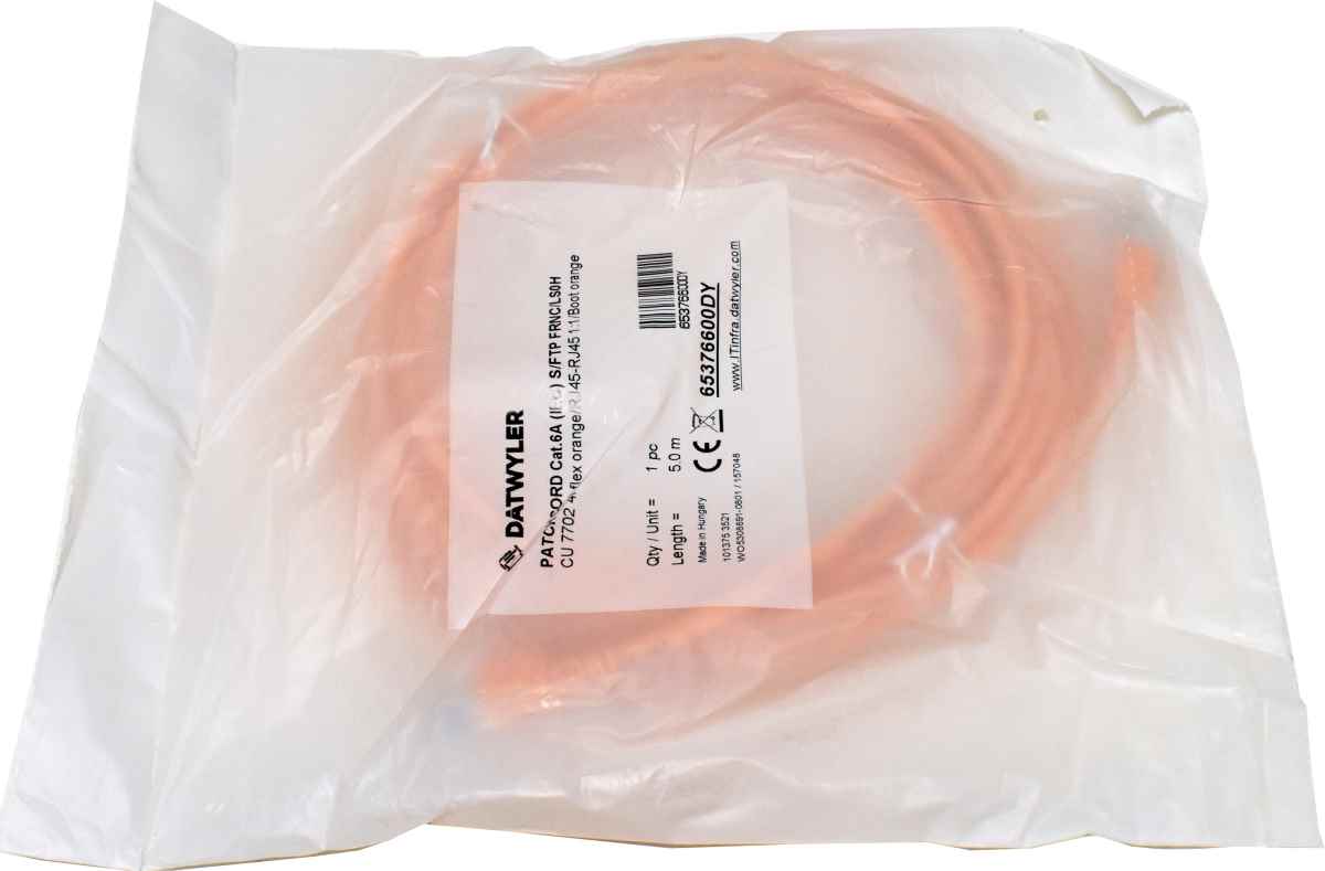 Dätwyler 5m 65376600DY Copper Patch Cord RJ-45 Cat.6A IEC orange NEW NEU