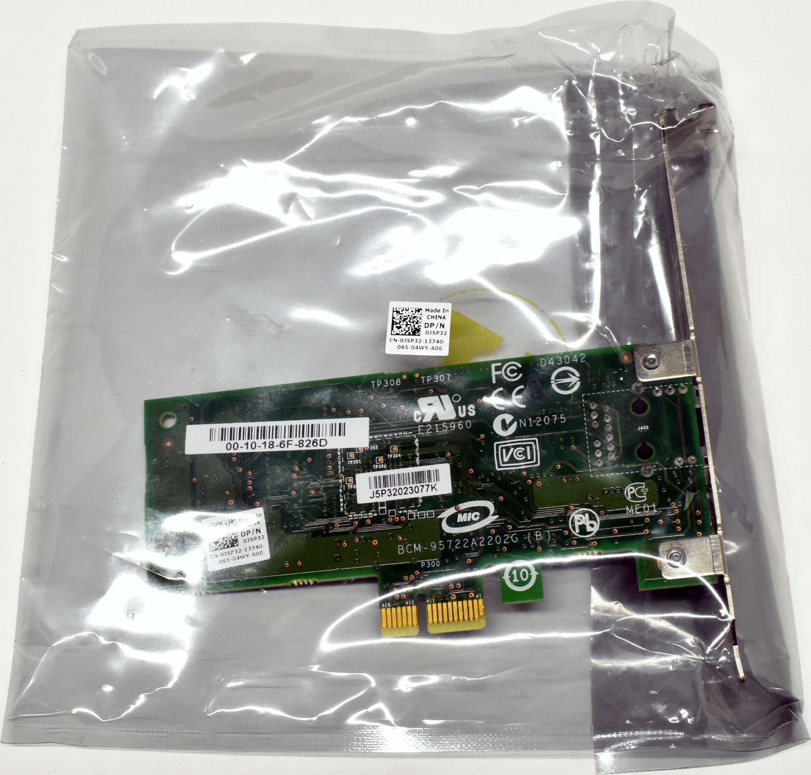 Dell Broadcom 0J5P32 BCM95722A2202G Single-Port NIC GE RJ-45 PCIe x1 FP