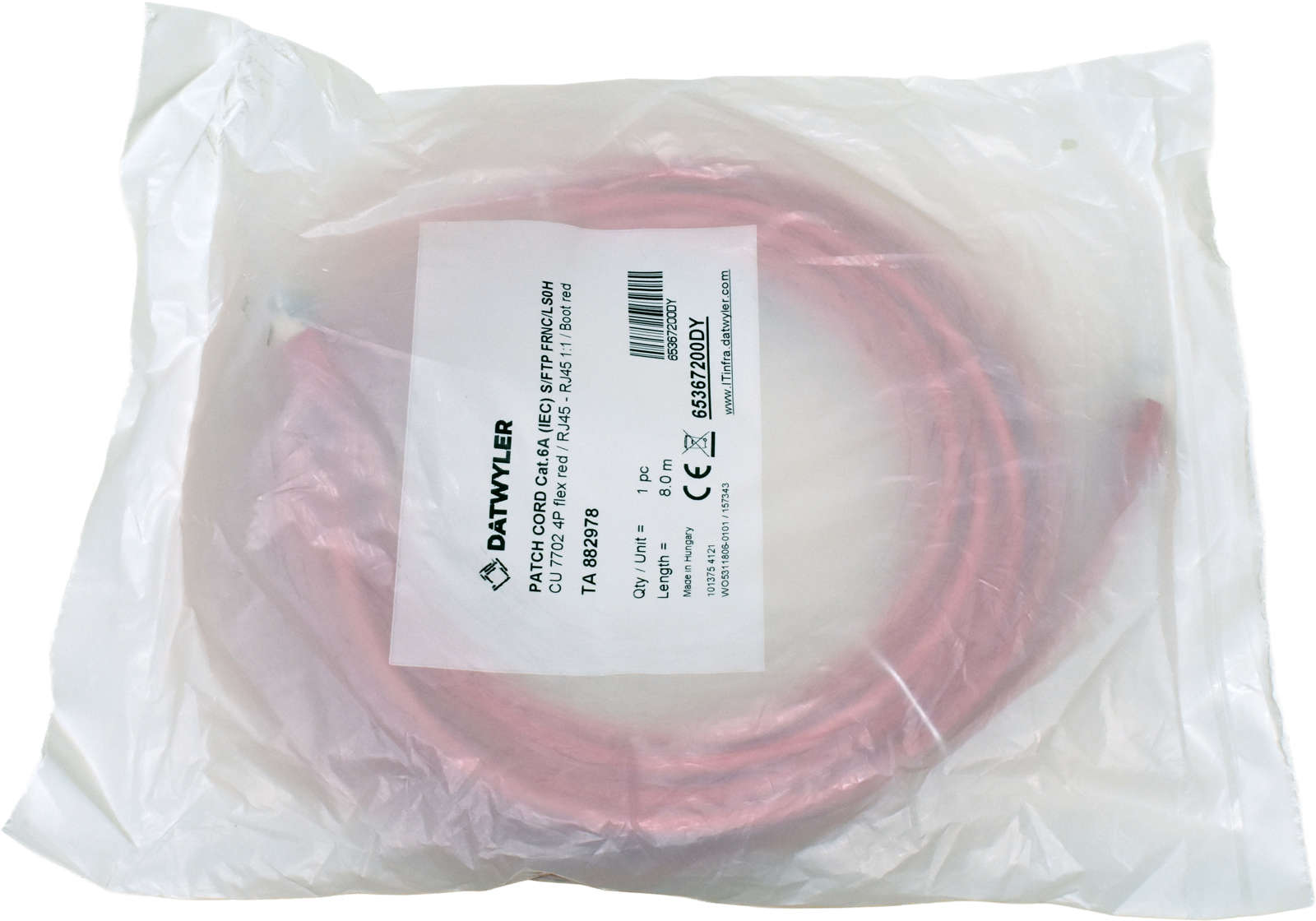 Dätwyler 8m 65367200DY Copper Patch Cord RJ-45 Cat.6A IEC red NEW NEU