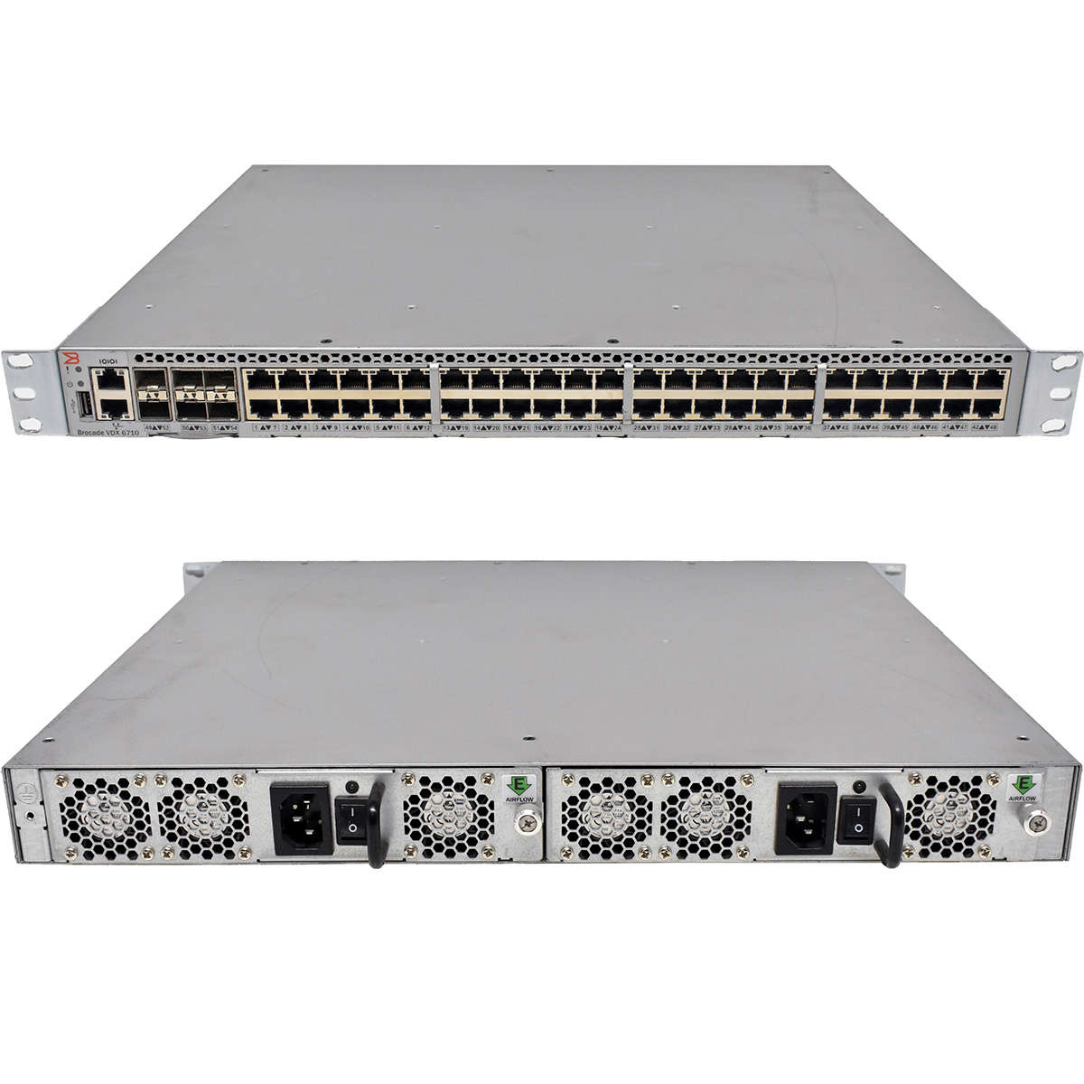 Brocade VDX 6710 BR-VDX6710-54-F 80-1004843-04 48-Port 1G RJ-45 FCoE Switch 6x 10G SFP+ Rack Ears