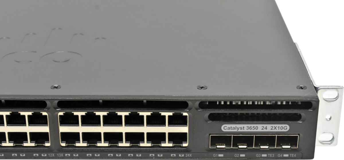 Cisco Catalyst WS-C3650-24TD-S 24-Port RJ-45 GE Switch 2x 10G SFP+ 2x 1G SFP +Rack Ears 2x PSU