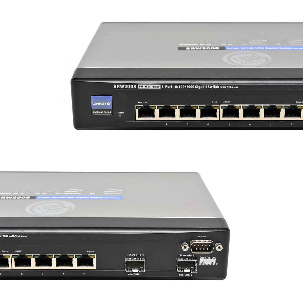 Linksys SRW2008 8-Port RJ-45 GE Switch 2x 1G SFP Combo +PSU