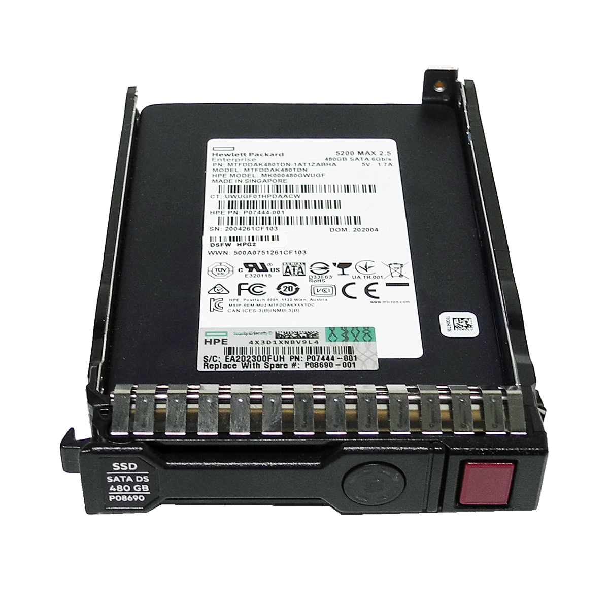 HP Micron MK000480GWUGF 480GB SATA 6Gb/s 2.5“ SSD + Rahmen P07444-001 P08690-001 HP Micron MK000480GWUGF 480GB SATA 6Gb/s 2.5“ SSD + Rahmen P07444-001 P08690-001