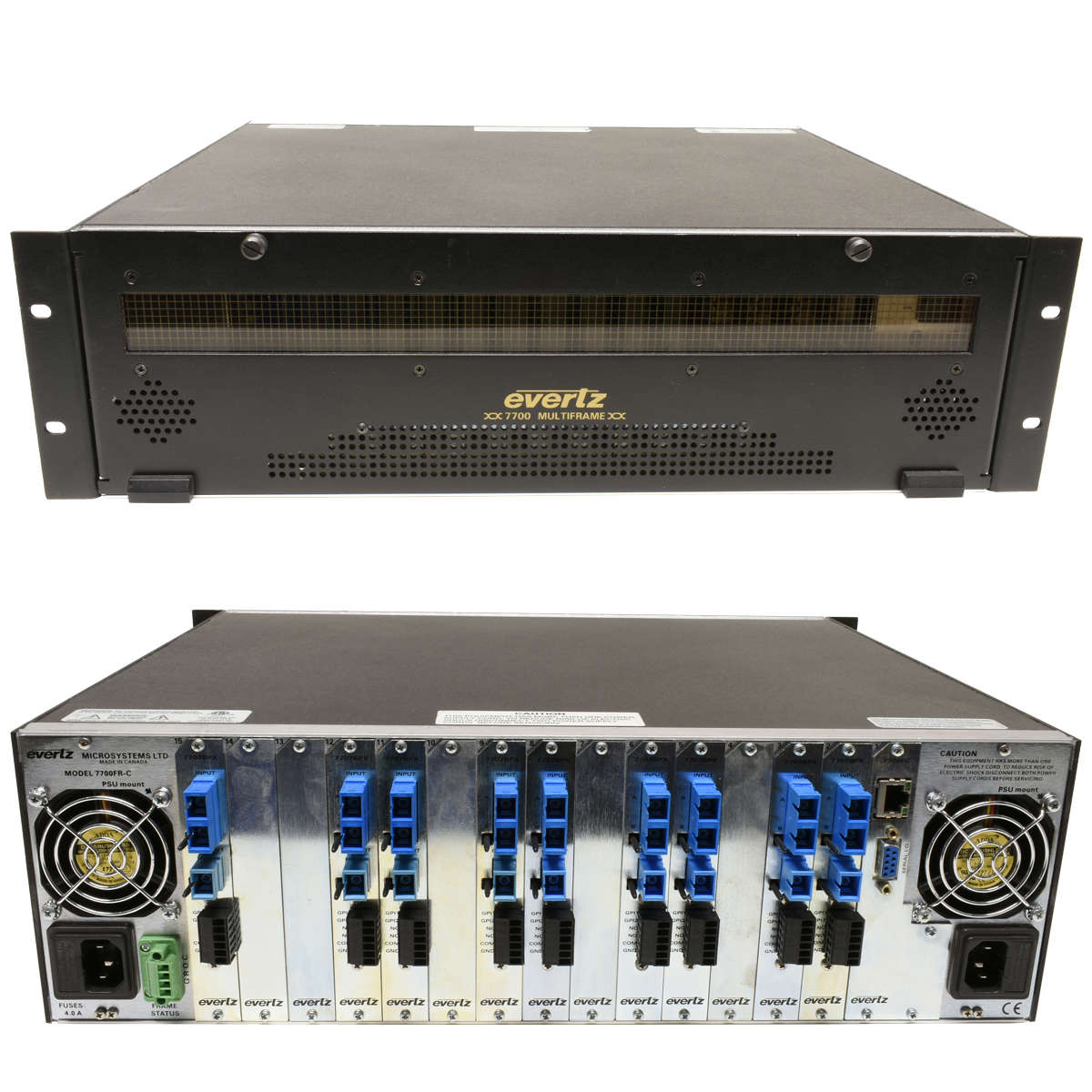 Evertz-Multiframe-7700FR-C-2x-PSU-9x-7707BPX-1x-77-001.jpg Evertz Multiframe 7700FR-C 2x PSU 9x 7707BPX 1x 7700FC