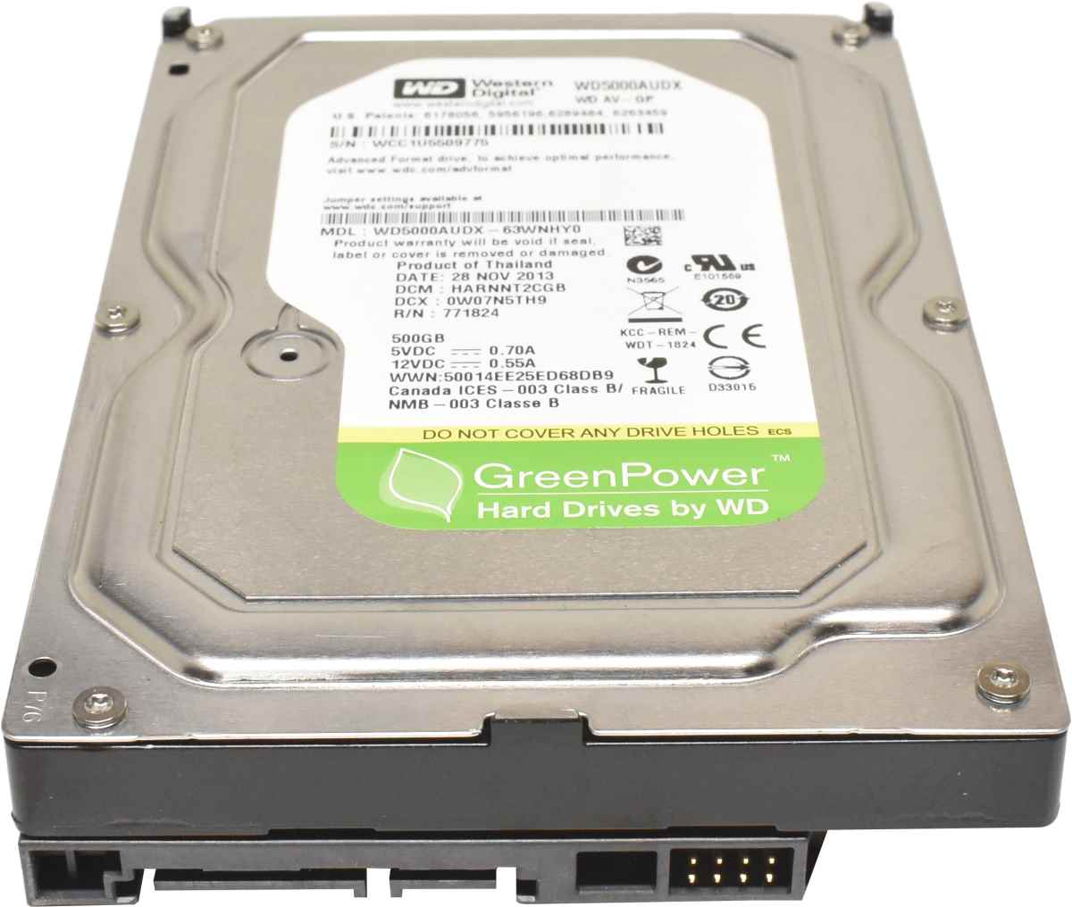WD 500GB 3.5" 5.4K 6G SATA HDD Festplatte WD5000AUDX-63WNHY0
