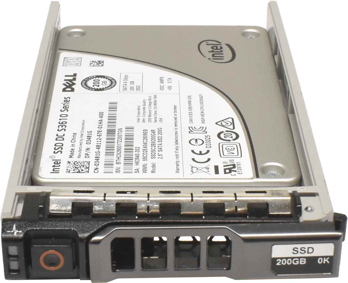 Dell Intel DC S3610 Series 200GB 2.5" 6G SATA SSD SSDSC2BX200G4R 03481G + Rahmen