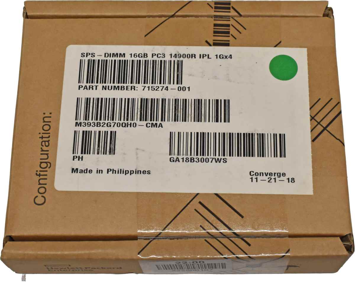 HP Samsung 16 GB PC3-14900R 1Gx4 RAM REG ECC DDR3 M393B2G70QH0 715274-0001 NEW