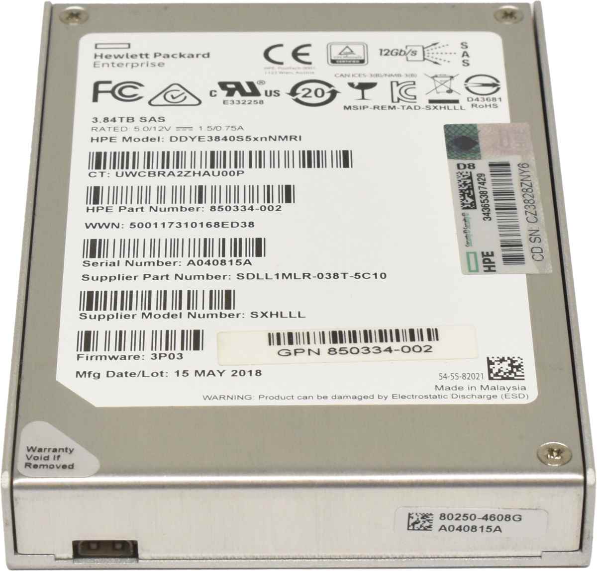 HP DDYE3840S5xnNMRI 3.84TB 2.5" 12Gbps SAS SSD 850334-002 3PAR 7000 8000