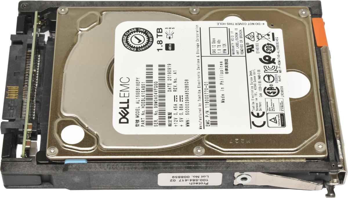 Dell EMC 1.8TB 2.5" 10K 12G SAS HDD Festplatte AL15SEB18EPY 118000770-01 mit EMC Rahmen