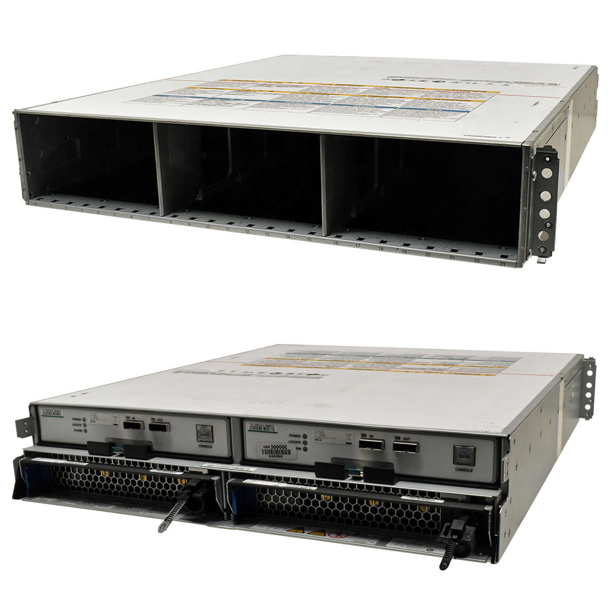 Hitachi-Drive-Box-DF-F850-DBS-24x-SFF-2-5-2x-I-O-C-003.jpg Hitachi Drive Box DF-F850-DBS 24x SFF 2,5" 2x I/O Card DBMS6 3285196-A 2x PSW 2U ohne Caddys