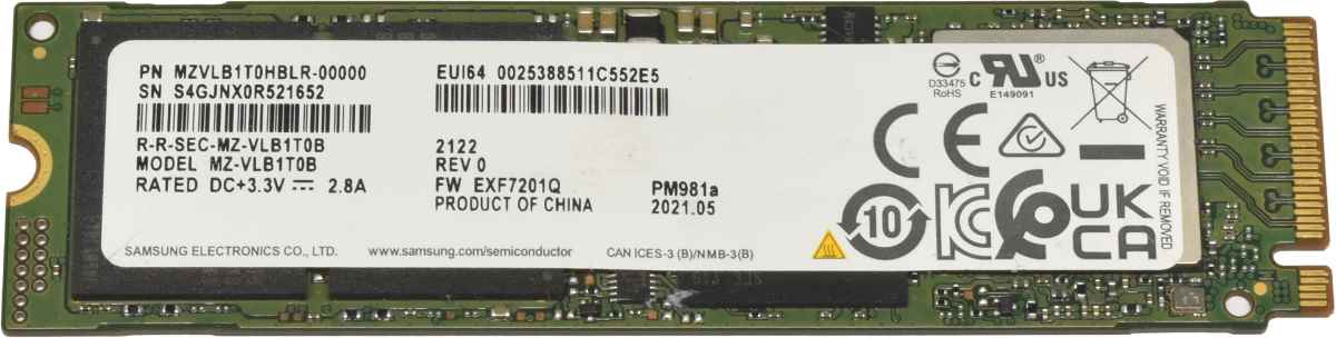 Samsung PM981a MZ-VLB1T0B SSD 1024GB M.2 2280 PCIe Gen3.0 x4 NVMe MZVLB1T0HBLR-000L7 Samsung PM981a MZ-VLB1T0B SSD 1024GB M.2 2280 PCIe Gen3.0 x4 NVMe MZVLB1T0HBLR-000L7
