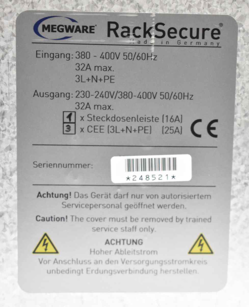 MEGWARE RackSecure PDU 3U 3x 32A Typ 132002 ohne Steckdosenleiste ohne Stecker