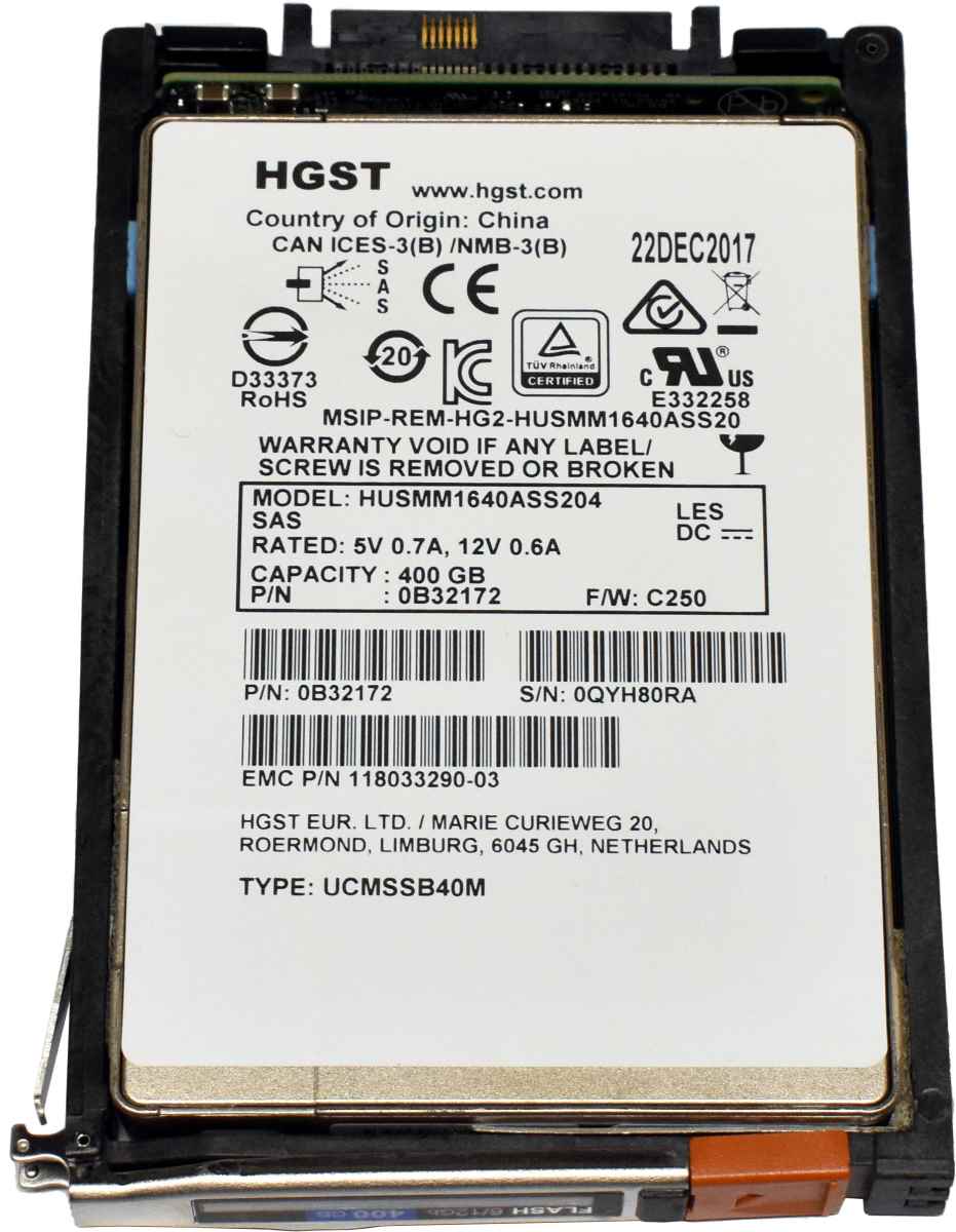 EMC HGST 400GB 2.5" 12G SAS SSD HUSMM1640ASS204 118033290-03 EMC VNX