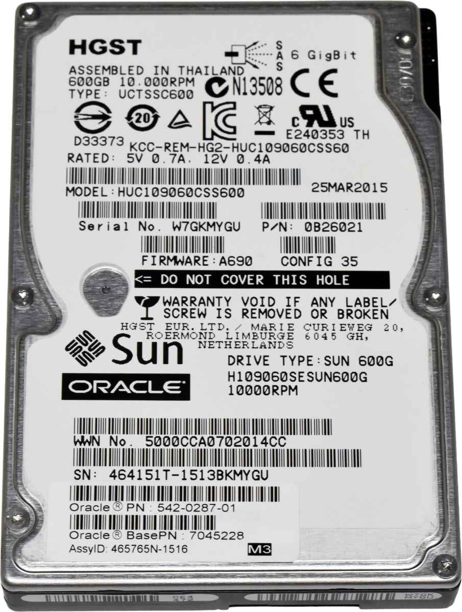Sun Oracle HGST 600GB 2.5" 10K 6G SAS HDD Festplatte UCTSSC600 Server Storage Sun Oracle HGST 600GB 2.5" 10K 6G SAS HDD Festplatte UCTSSC600 Server Storage